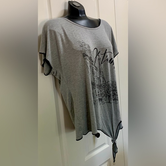Extra Soft Heather Grey Sz. M Tie-waist Black contrast Paris Eiffel Je T’aime - Picture 10 of 11
